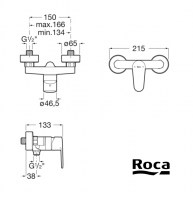 MEDIDAS MONOMANDO DUCHA VICTORIA PLUS ROCA